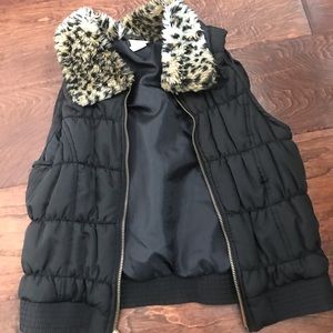Target Black Vest with Leopard Fake Fur